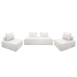 Sofá modular en tejido borreguito, 4 plazas, crema