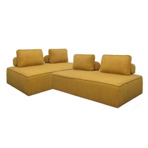 Sofá modular en tejido borreguito, 4 plazas, mostaza