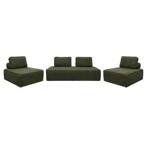 Sofá modular en tejido borreguito, 4 plazas, verde kaki