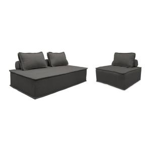 Sofá modular en tela lisa, 3 plazas, gris oscuro