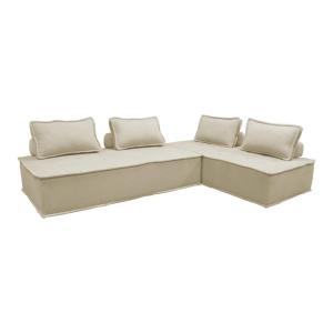 Sofá modular en tela lisa, 4 plazas, beige
