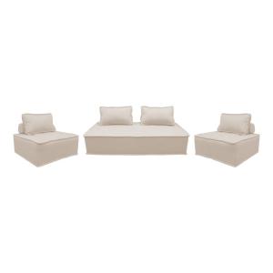 Sofá modular en tela lisa, 4 plazas, crema