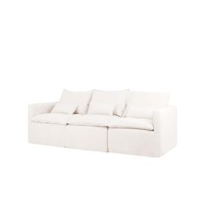 Sofá modular recto de algodón y lino desenfundable blanco 2…