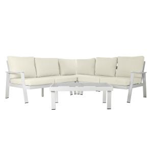 Sofa outdoor con mesa de centro poliester blanco aluminio 2…