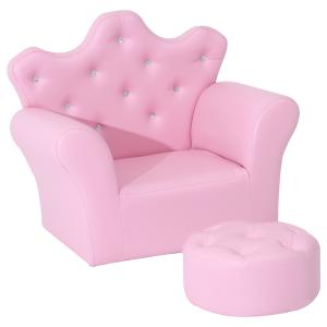 Sofá para niños con taburete 58 x 40.5 x 49 cm color rosa