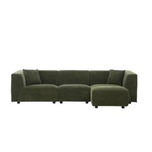 Sofá recto de 3 plazas   1 puf de terciopelo verde