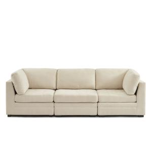 Sofá recto modular de 3 piezas en tejido chenilla beige