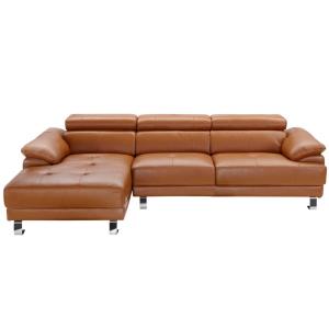 Sofá rinconera costra de piel 5 plazas camel 265x165cm