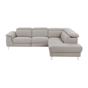 Sofá rinconera piel 5 plazas gris claro 263x218cm