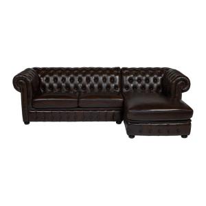 Sofá rinconera piel flor 5 plazas marrón chocolate 274x166c…