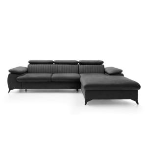 Sofá rinconera terciopelo 5 plazas gris antracita 280x193cm