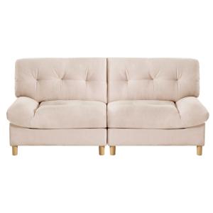 Sofá teddy de terciopelo beige, 2 plazas, patas de madera