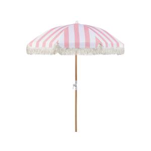 Sombrilla rosa blanco madera clara 150 cm