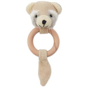 Sonajero de agarre mapache de ganchillo con aro de madera