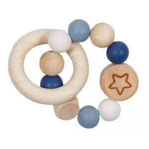 Sonajero de madera y silicona estrella azul