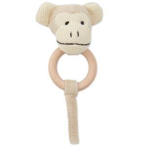 Sonajero mordedor mono de ganchillo con aro de madera