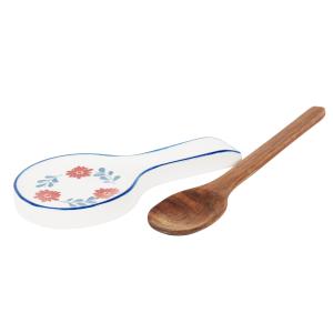Soporte de cerámica con flores y cuchara de madera de acaci…