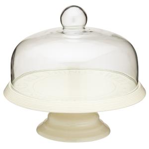 Soporte para pasteles de cerámica con cúpula de vidrio blan…