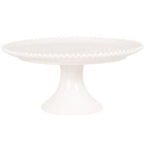 Soporte para tartas de loza blanca con borde perlado