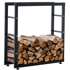 Soporte para troncos de madera en metal negro
