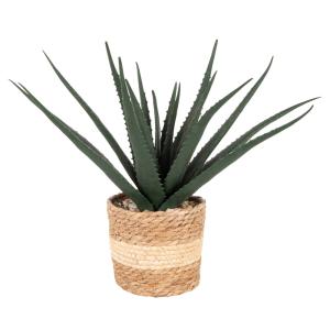 Suculenta artificial en verde con maceta beige