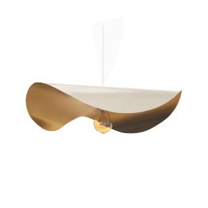 Suspensión acanalado metal blanco pantalla blanco y oro