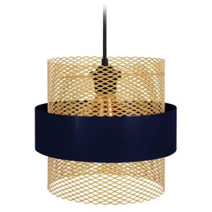 Suspensión bicilíndrico metal negro pantalla azul y oro