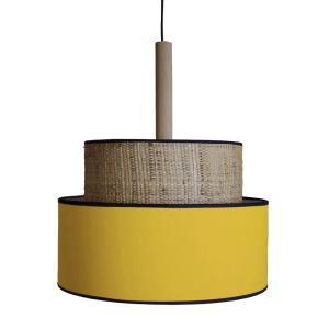 Suspensión bicilíndrico metal y madera natural  Pantalla am…