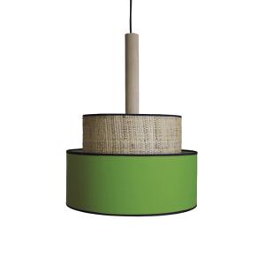Suspensión bicilíndrico metal y madera natural  Pantalla ve…