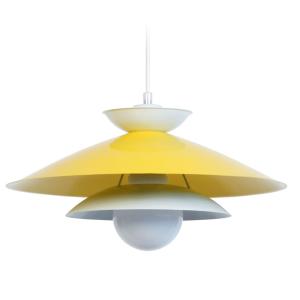Suspensión bicono metal blanco pantalla amarillo y blanco