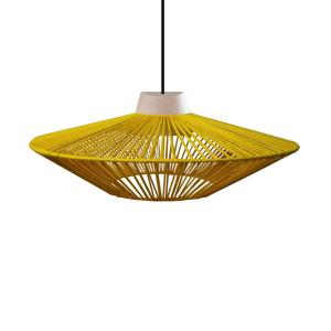 Suspensión bicono metal y madera natural pantalla hilo amar…