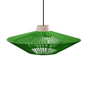 Suspensión bicono metal y madera natural pantalla hilo verd…