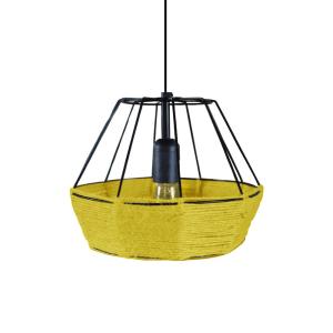 Suspensión bihexaedro metal negro pantalla hilo amarillo