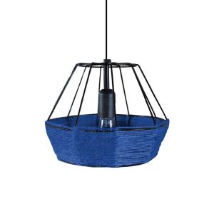 Suspensión bihexaedro metal negro pantalla hilo azul