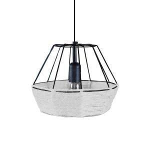 Suspensión bihexaedro metal negro pantalla hilo blanco