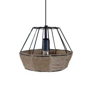 Suspensión bihexaedro metal negro pantalla hilo natural