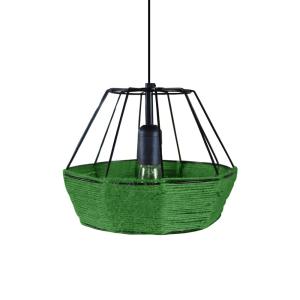 Suspensión bihexaedro metal negro pantalla hilo verde
