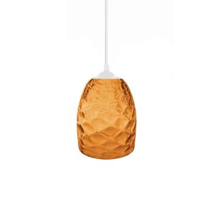 Suspensión campana metal blanco pantalla vidrio ámbar