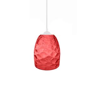 Suspensión campana metal blanco pantalla vidrio rojo