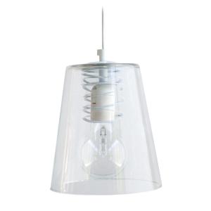 Suspensión cono metal blanco y pantalla vidrio transparente