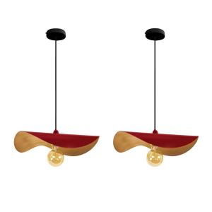 Suspensión  lot 2 irregular metal negro pantalla rojo y oro