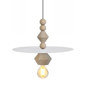 Suspensión madera,metal Alt.80cm negro  ;Pantalla:   blanco