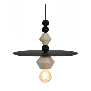 Suspensión madera natural y negro pantalla metal negro