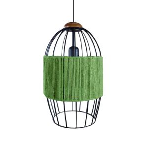 Suspensión melone metal madera natural pantalla verde
