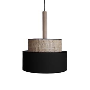 Suspensión  metal,madera Alt.90cm natural ;Pantalla:  negro