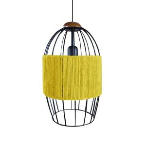 Suspensión metal y madera natural pantalla hillo amarillo