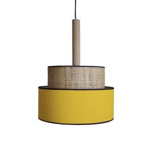 Suspensión  tosel ,metal, fibra,amarillo,a90xd 45x p 45cm