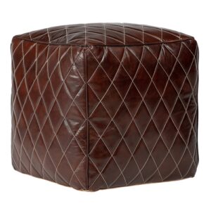 Taburete de asiento cuadrado marrón, 40x40x40 cm, cuero