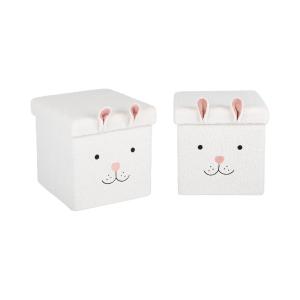 Taburete infantil plegable con conejito, set de 2, blanco