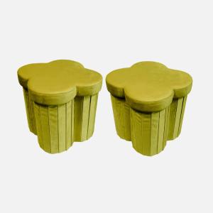 Taburete infantil plegable de terciopelo, set de 2, verde